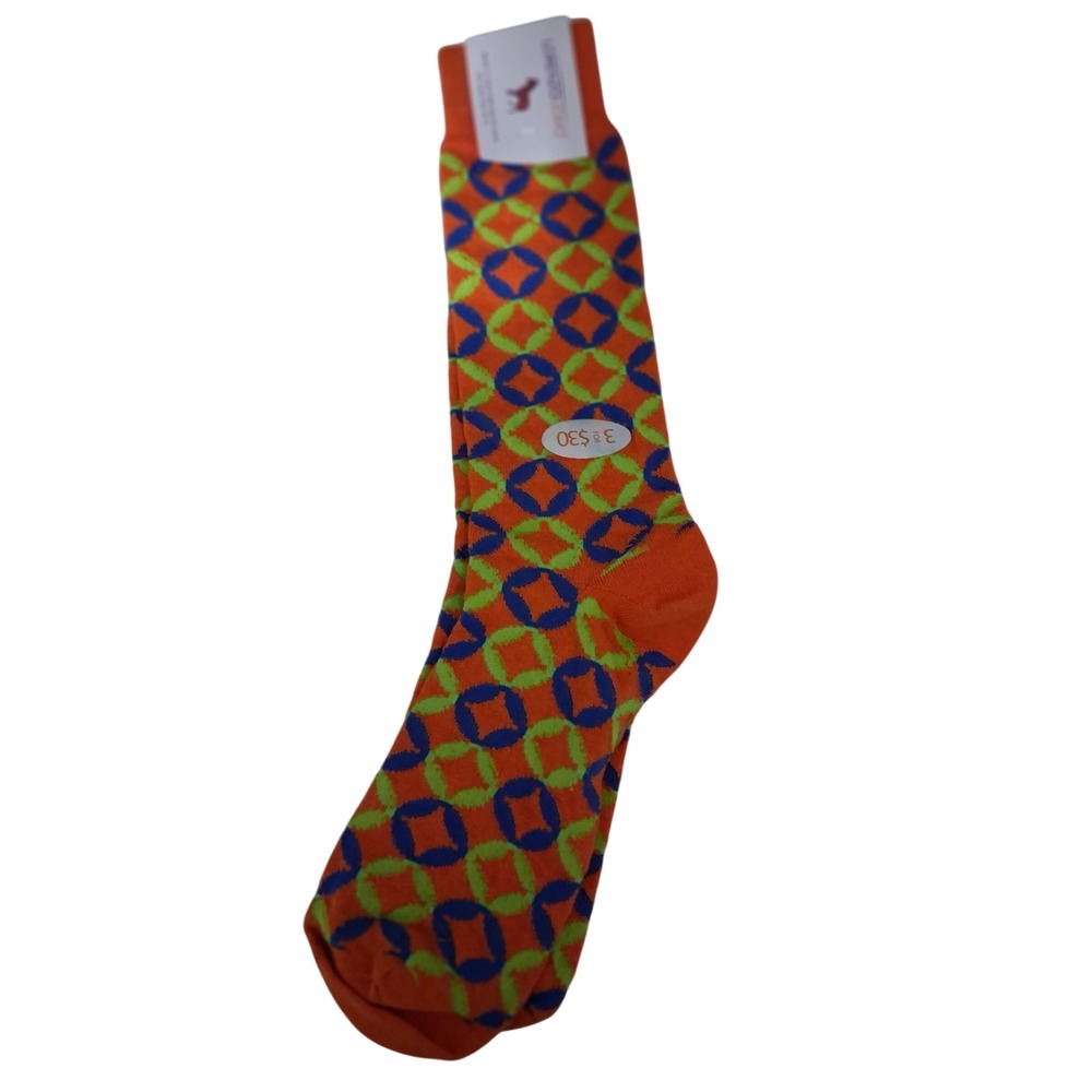 Lorenzo Uomo Mens Geometric Crew Socks Orange Blue Green Made in Italy 10-13